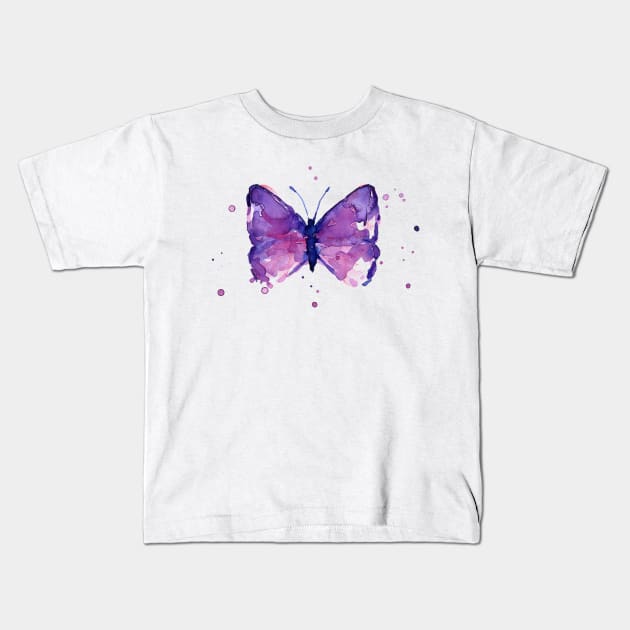 Purple Butterfly Watercolor Kids T-Shirt by Olechka